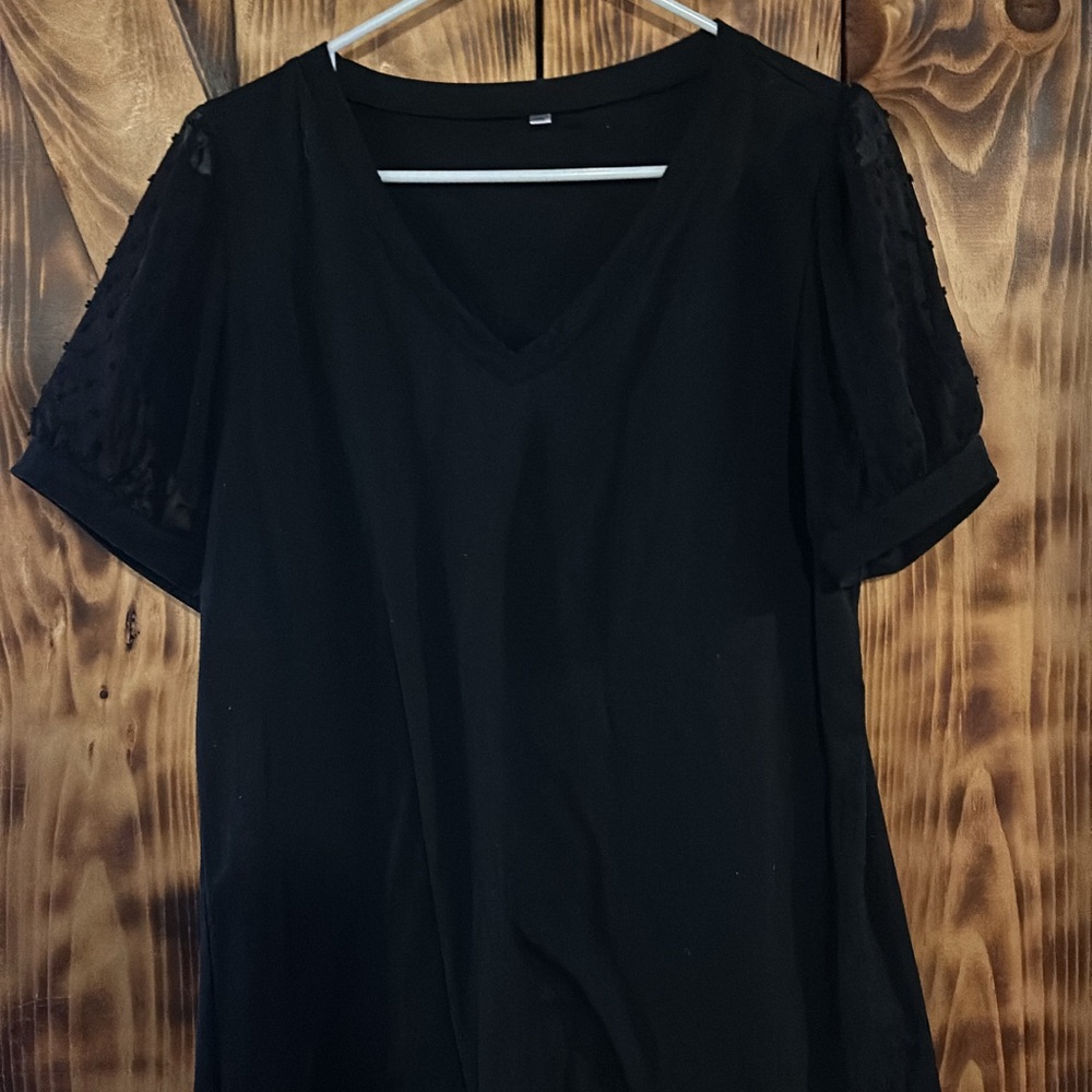 Chic Black V-Neck Top with Sheer Sleeves